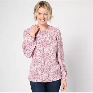 Denim & Co. Medallion Print Boho Blouse - Rosebud - Small